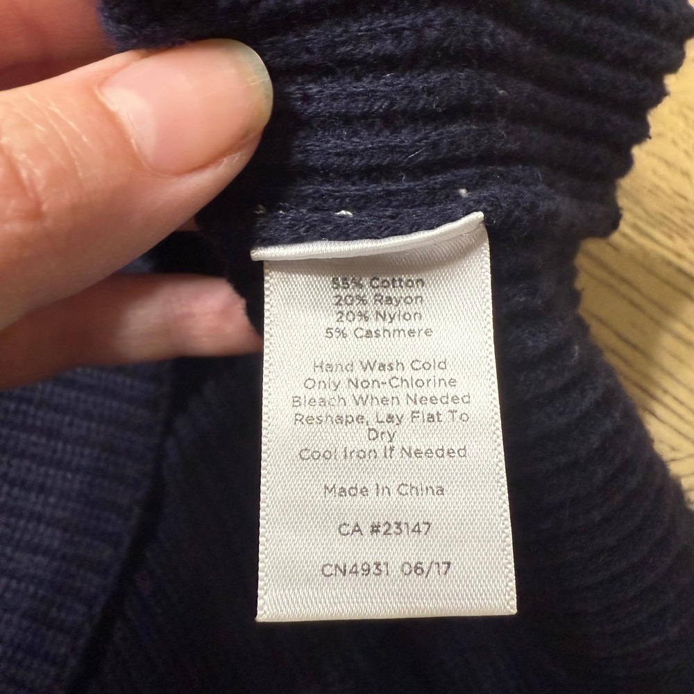Talbots Petites Medium Petite Navy Blue Long Sleeve Cable Knit Peplum Sweater - Picture 7 of 7